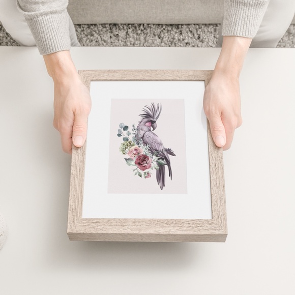 Floral Black Cockatoo Watercolor Illustration Wall Art Print Poster Unframed - Picture 8 of 10